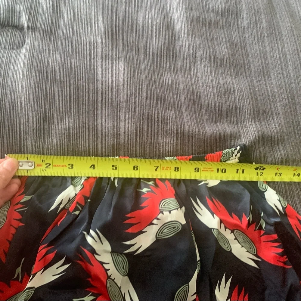 THE GREAT. Godet Navy Birds Paradise Maxi Skirt Red Feather Small - Picture 14 of 15
